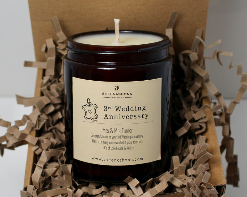 3rd Year Leather Wedding Anniversary Amber Jar Candle