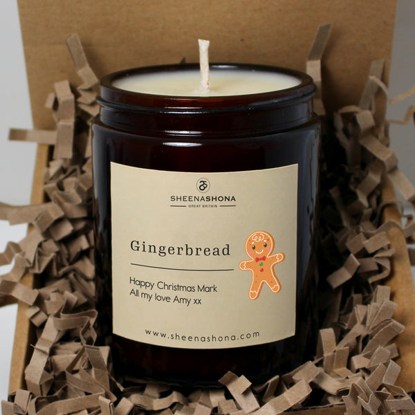 Gingerbread Christmas Personalised Soya Wax Amber Jar Candle