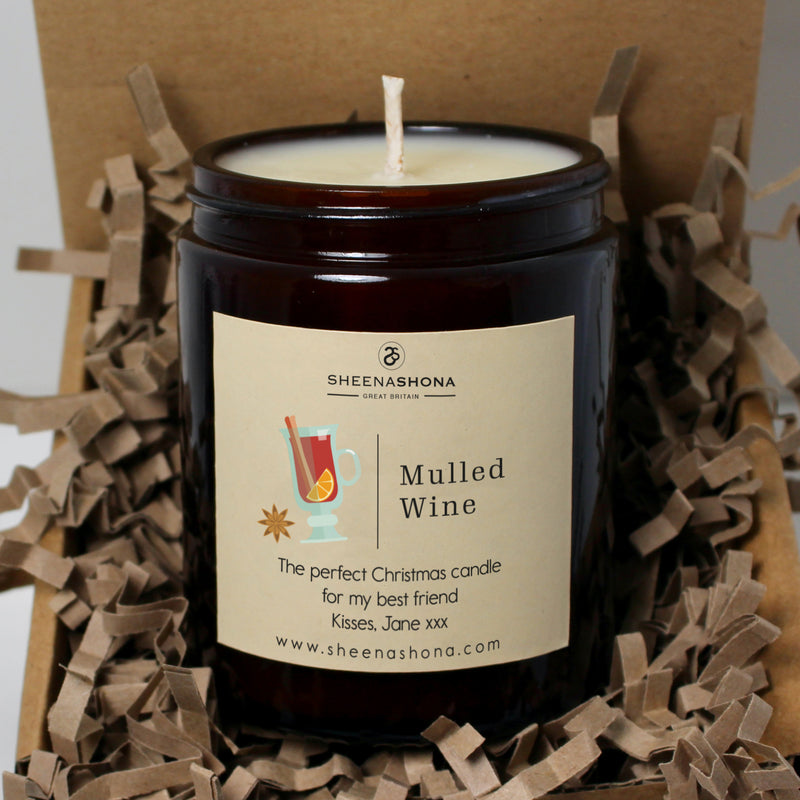 Christmas Personalised Mulled Wine Soya Wax Amber Jar Candle