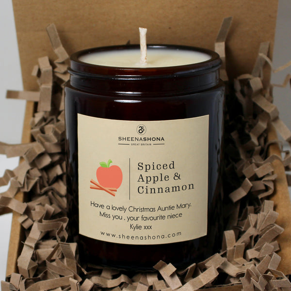Spiced Cinnamon & Apple Christmas Personalised Soya Wax Amber Jar Candle