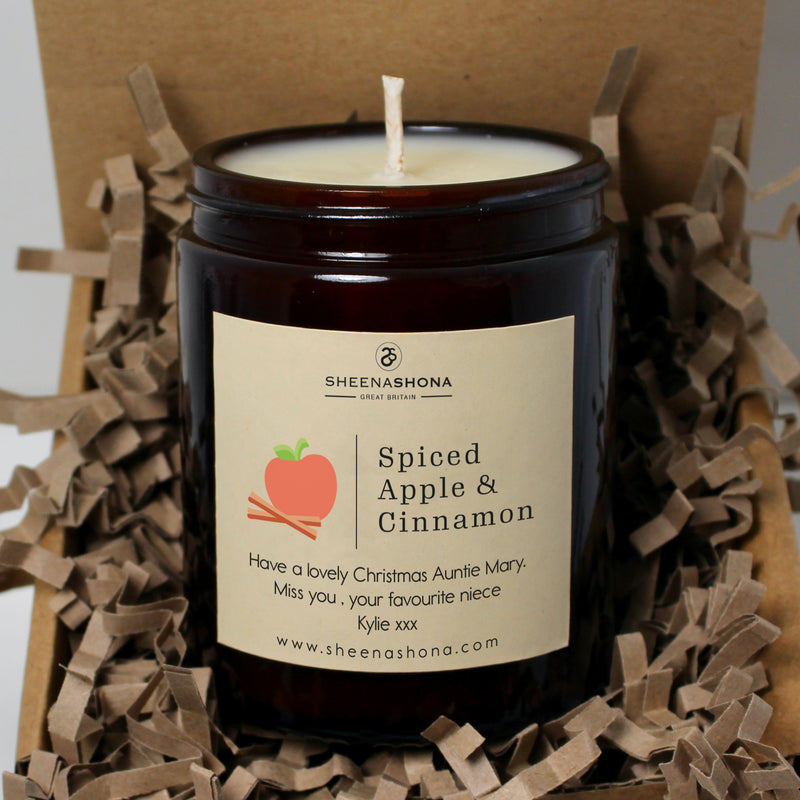 Spiced Cinnamon & Apple Christmas Personalised Soya Wax Amber Jar Candle