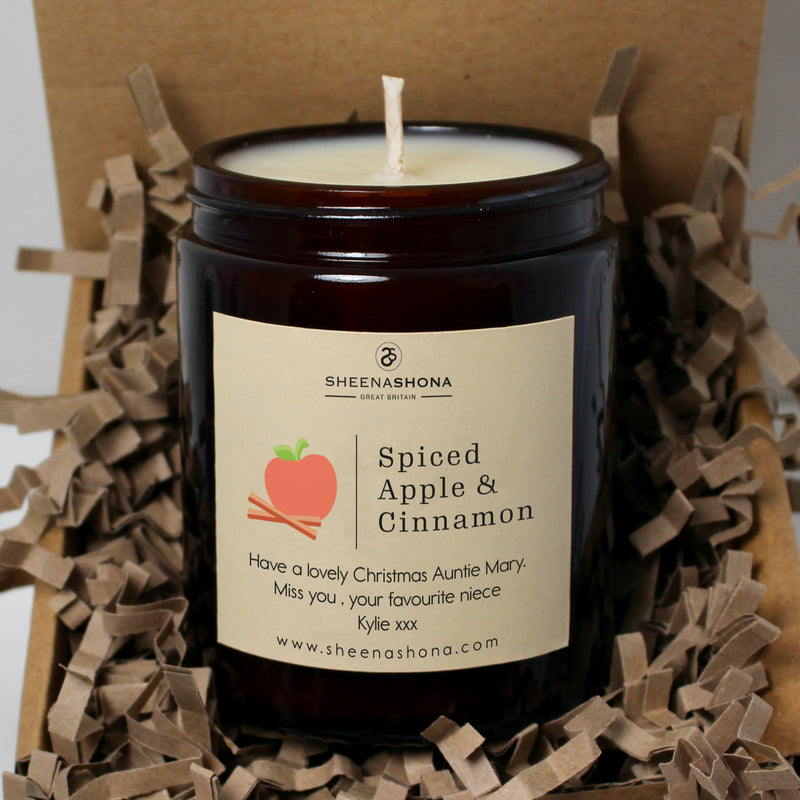 Christmas Personalised Spiced Cinnamon & Apple Soya Wax Amber Jar Candle