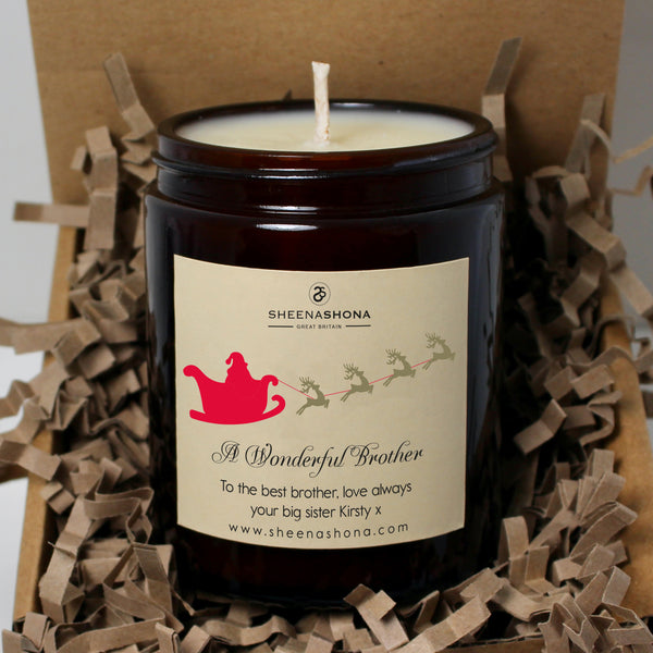 Christmas Personalised 'A Wonderful Brother' Soya Wax Amber Jar Candle