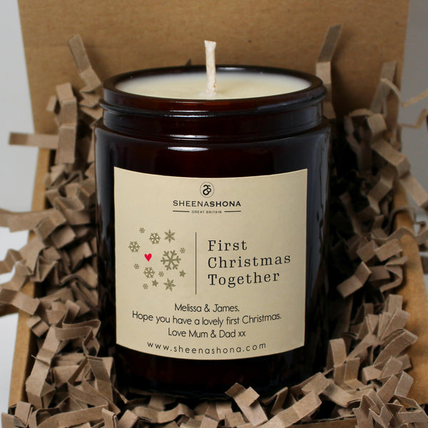 Christmas Personalised 'First Christmas Together' Soya Wax Amber Jar Candle
