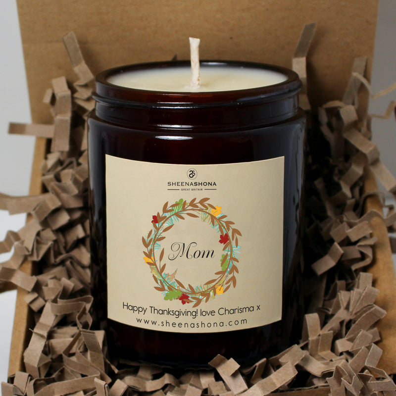 Personalised Thanksgiving Soya Wax Amber Jar Candle