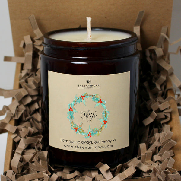 Christmas Personalised 'Wife' Soya Wax Amber Jar Candle