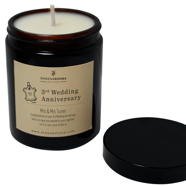 3rd Year Leather Wedding Anniversary Amber Jar Candle