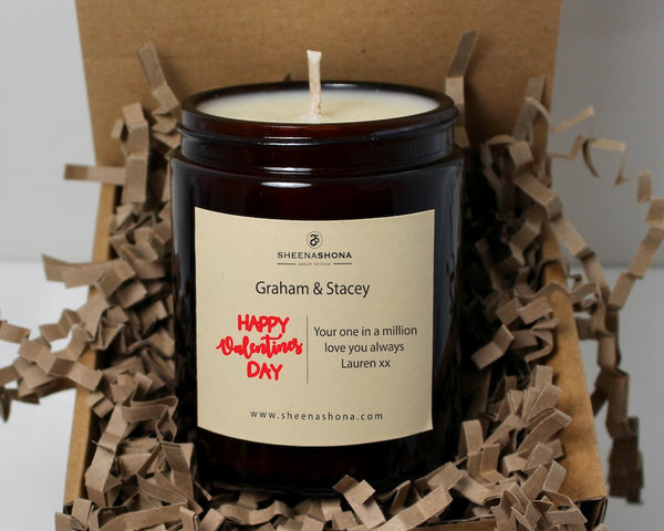 Couples 'Happy Valentine's Day' Personalised Soya Wax Amber Jar Candle