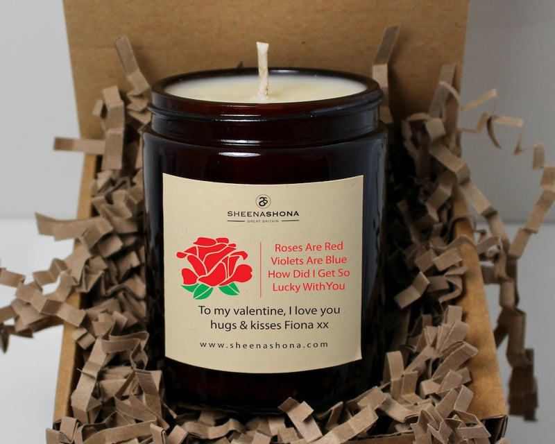 Valentines 'Roses Are Red' Personalised Soya Wax Amber Jar Candle