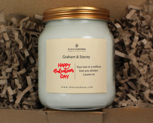 Couples Happy Valentine's Day Personalised Soya Wax Large Honey Jar Candle