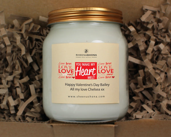 Valentines 'You Make My Heart Melt' Personalised Soya Wax Honey Jar Candle