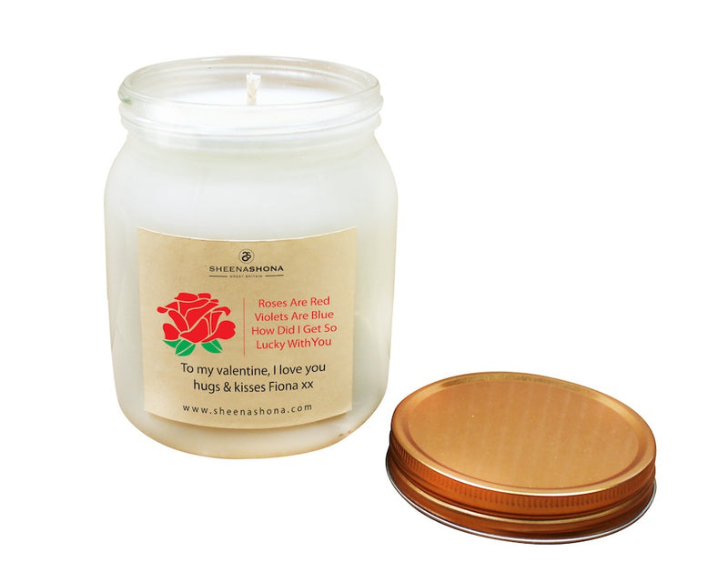 Valentines 'Roses Are Red' Personalised Soya Wax Large Honey Jar Candle