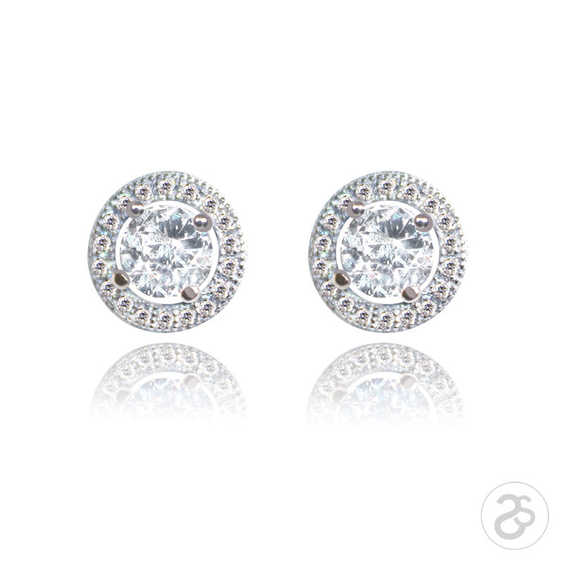 Sterling Silver Antwerp Solitaire & Pave Earrings