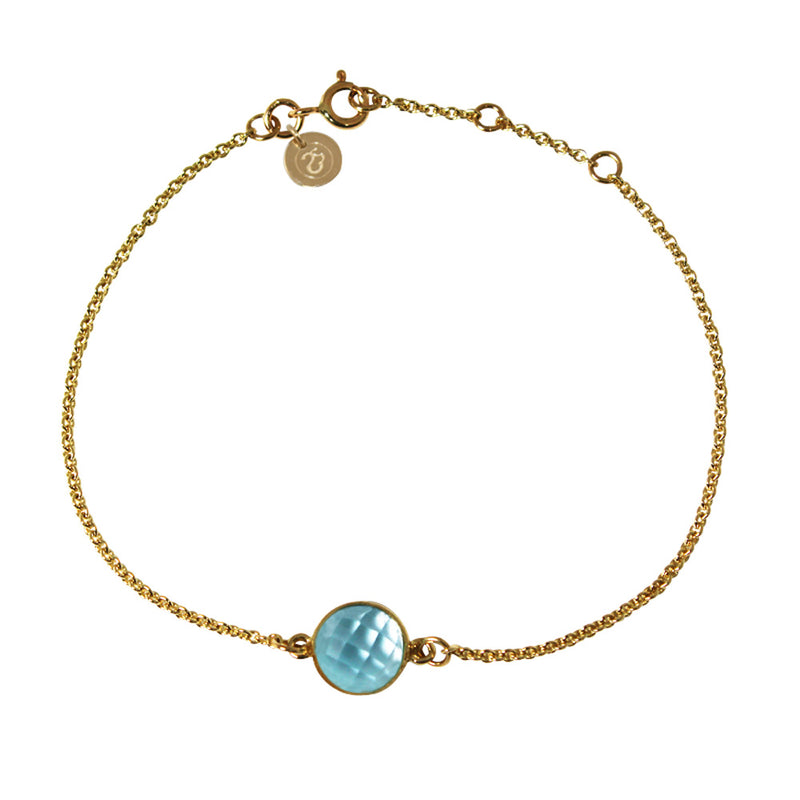 Blue Topaz Bezel Gemstone & Yellow Gold Bracelet
