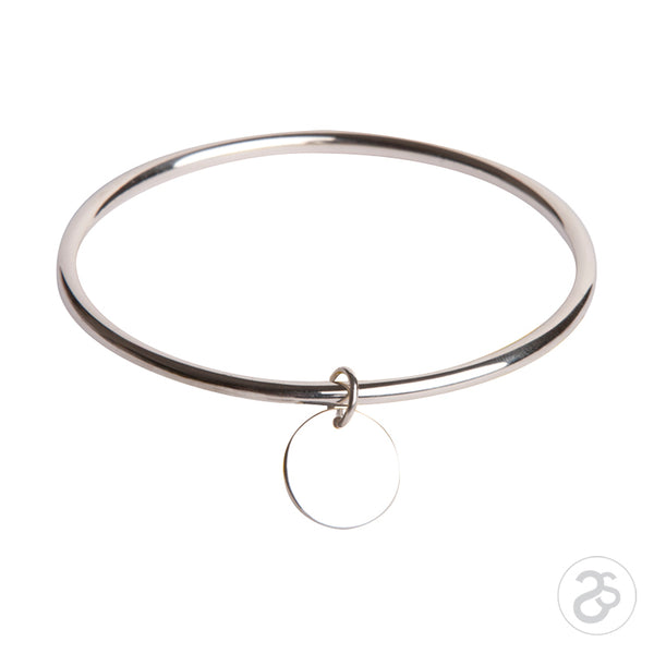 Sterling Silver Orb Bangle & Halo Disc Tag