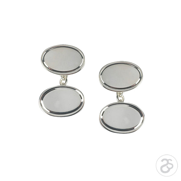 Sterling Silver Oval Bevelled Edge Cufflinks