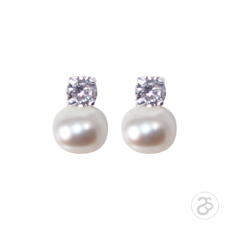 Freshwater Pearl & Cubic Zirconia Pave Ava  Earrings