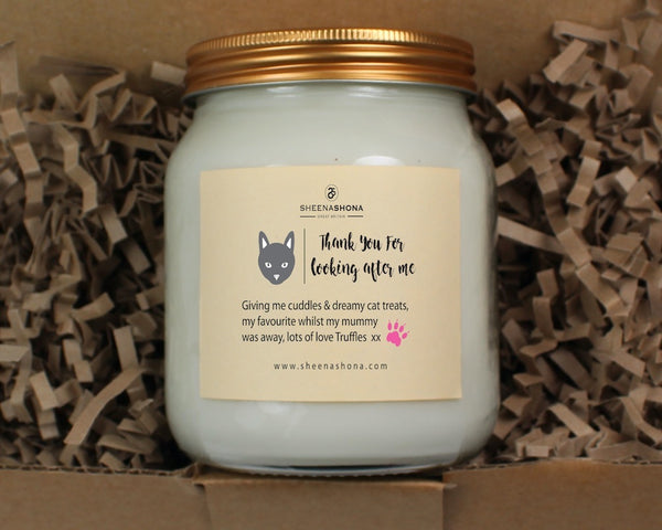 Thank you For Looking After My Cat Personalised Soya Wax Large Honey Jar Candle