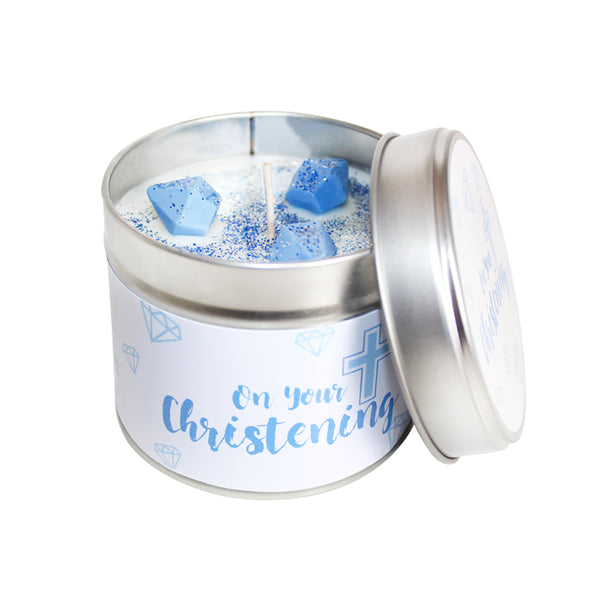 On Your Christening Soya Wax Candle Tin (Blue)