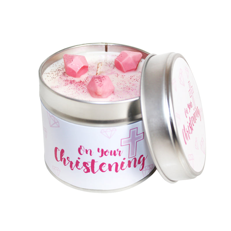 On Your Christening Soya Wax Candle Tin (Pink)