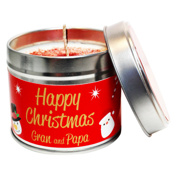Gran & Papa Personalised Happy Christmas Soya Wax Candle Tin