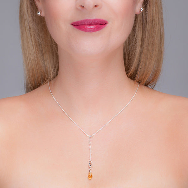 Citrine & Sterling Silver Lariat Necklace