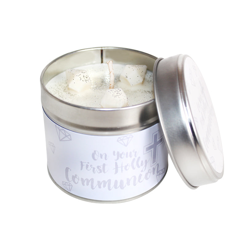 First Holy Communion Soya Wax Candle Tin (Silver)