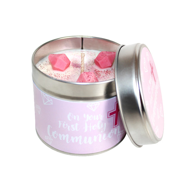 First Holy Communion Soya Wax Candle Tin (Pink)