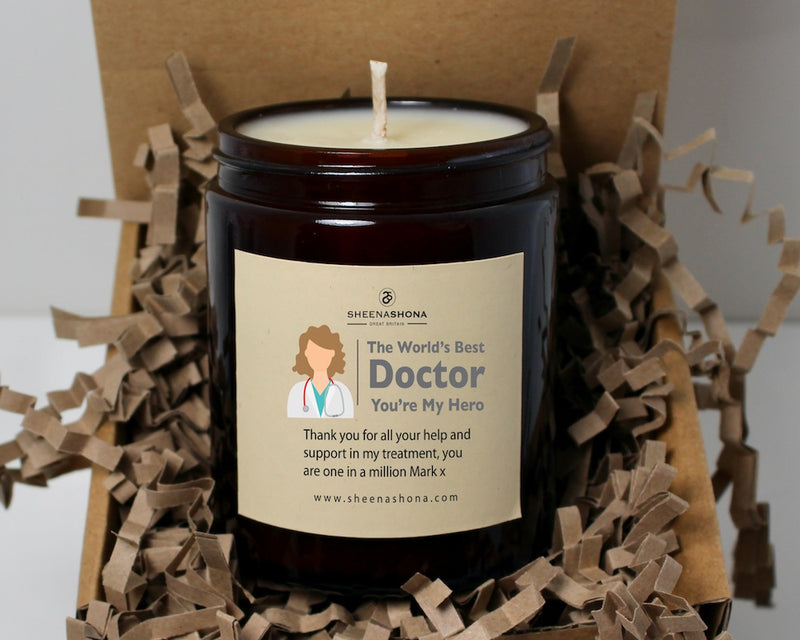 The Worlds Best Doctor, You're My Hero Personalised Soya Wax Amber Jar Candle