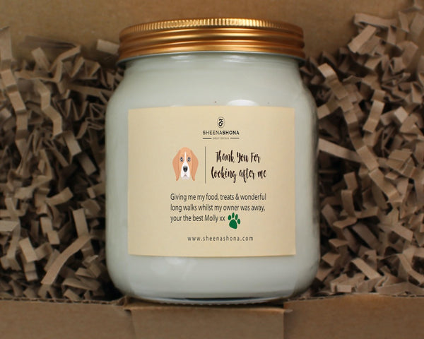 Thank you For Looking After My Dog Personalised Soya Wax Honey Jar Candle