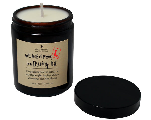 Well Done On Passing Your Driving Test Personalised Soya Wax Amber Jar Candle