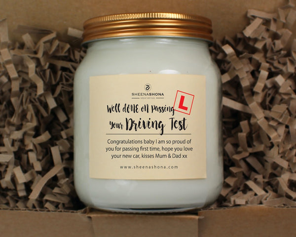 Well Done On Passing Your Driving Test Personalised Soya Wax Large Honey Jar Candle