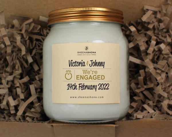 We're Engaged Name & Date Soya Wax Large Honey Jar Candle