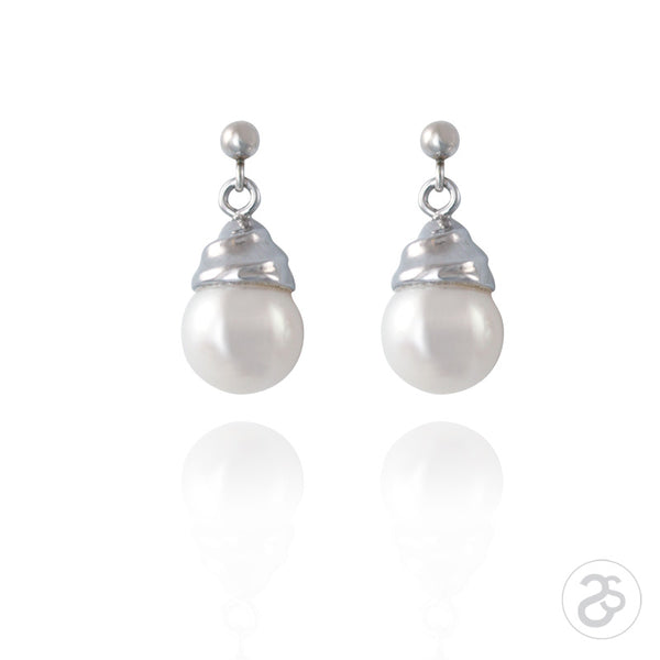 Freshwater Pearl & Sterling Silver Swirl Earrings