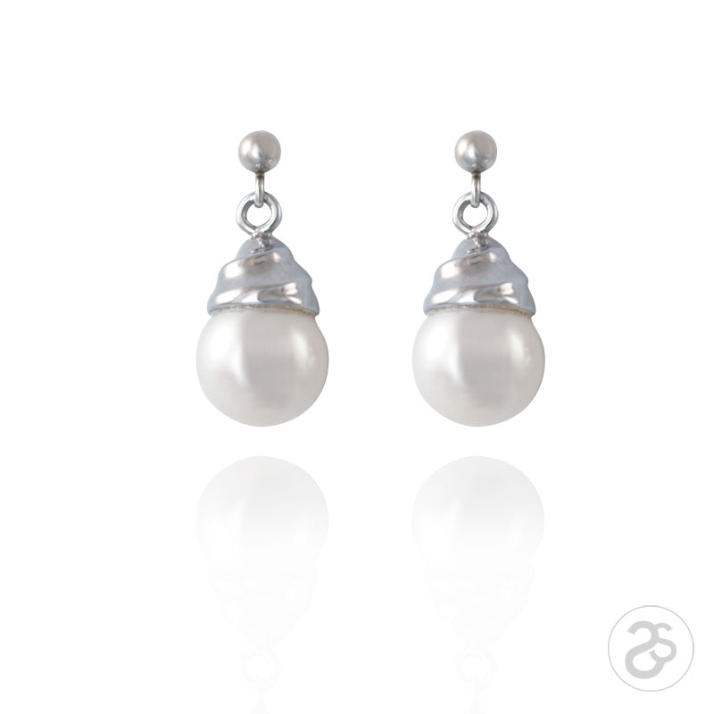 Freshwater Pearl & Sterling Silver Swirl Earrings