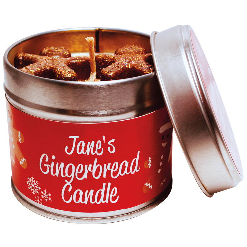 Warm Gingerbread Christmas Personalised Soya Wax Candle Tin