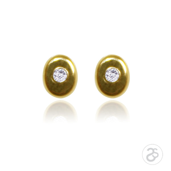 Yellow Gold Oval Cubic Zirconia Stud Earrings