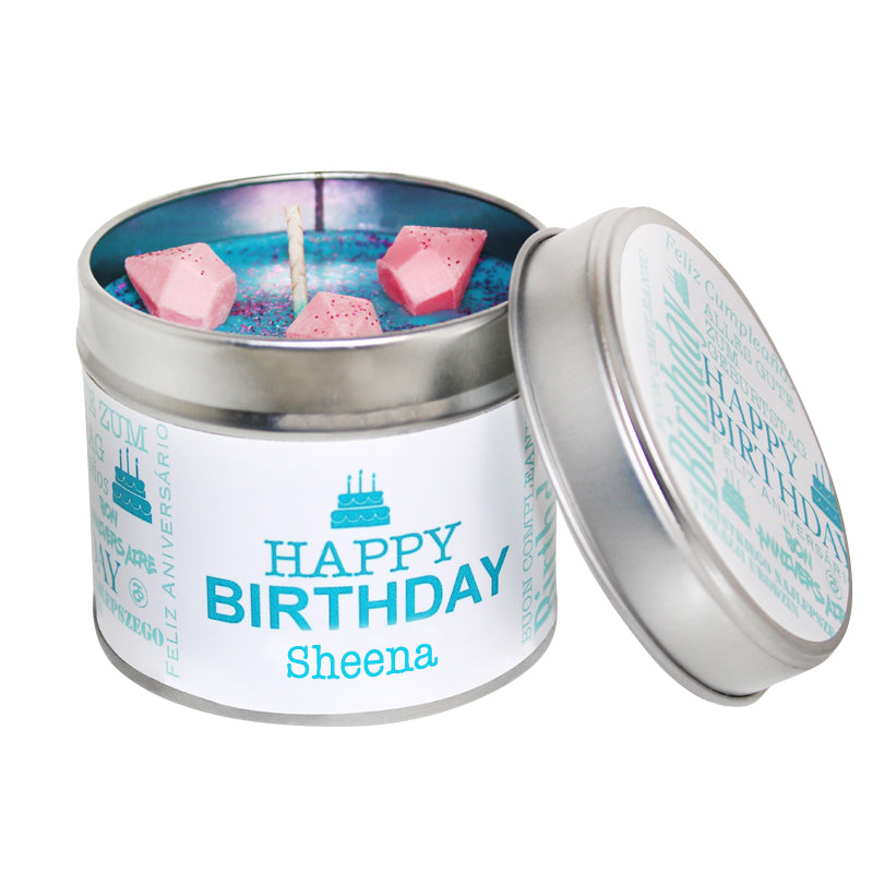 Personalised Happy Birthday Soya Wax Candle Tin (Teal)