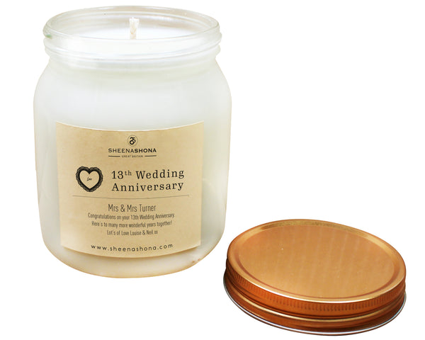 13th Year Lace Wedding Anniversary Large Honey Jar Candle