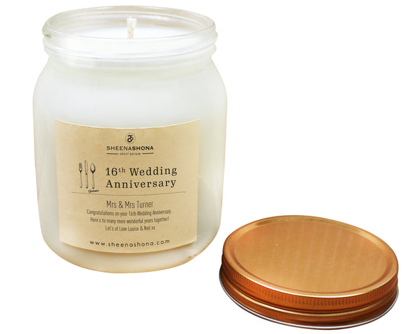 16th Year Silverware Wedding Anniversary Large Honey Jar Candle