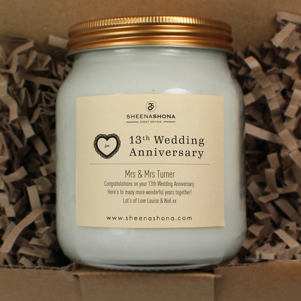 13th Year Lace Wedding Anniversary Large Honey Jar Candle