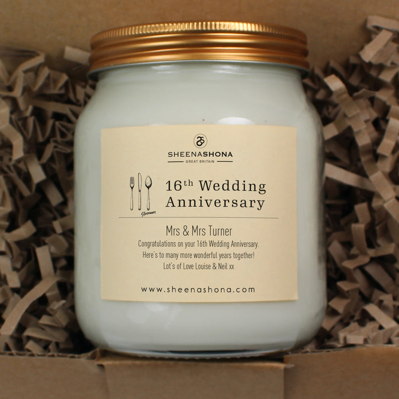 16th Year Silverware Wedding Anniversary  Honey Jar Candle