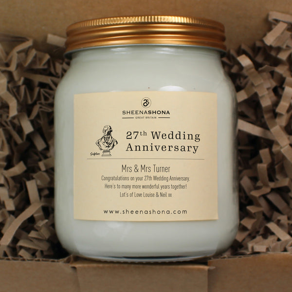 27th Year Sculpture Wedding Anniversary Large Honey Jar Candle