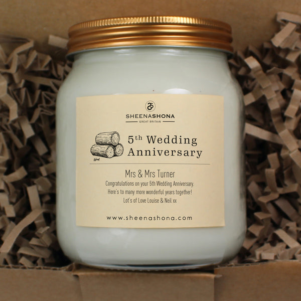 5th Year Wood Wedding Anniversary Large Honey Jar Candle