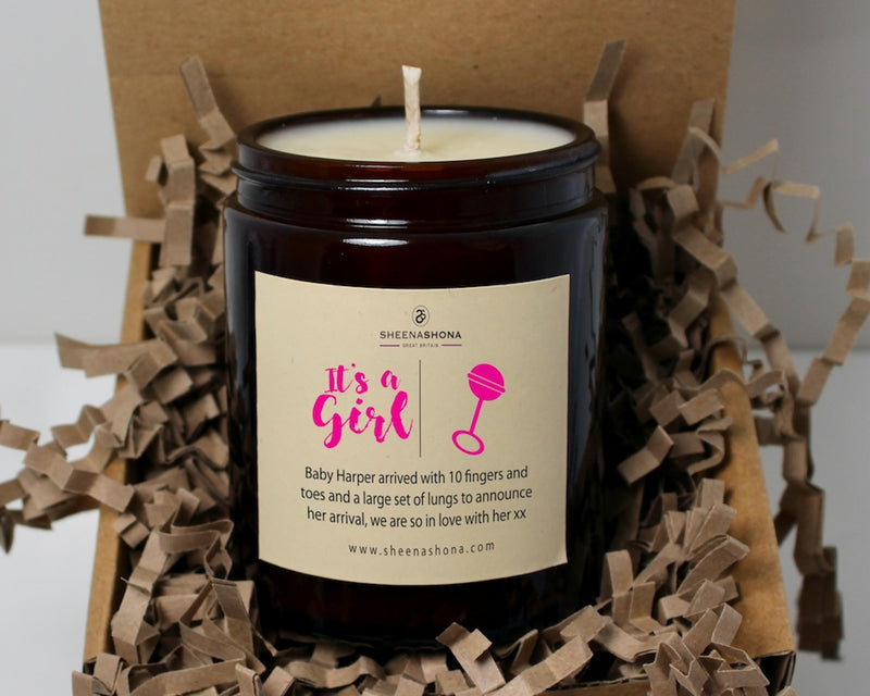 It's A Girl Personalised Soya Wax Amber Jar Candle