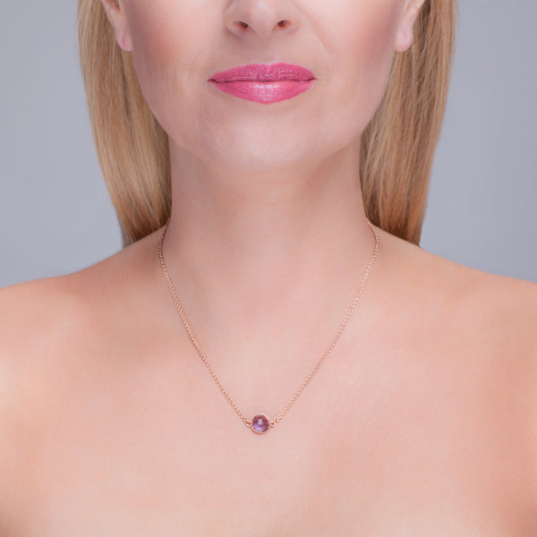 Purple Amethyst Bezel Gemstone & Rose Gold Necklace