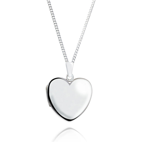 Sterling Silver Large Heart Photo Locket & Chain