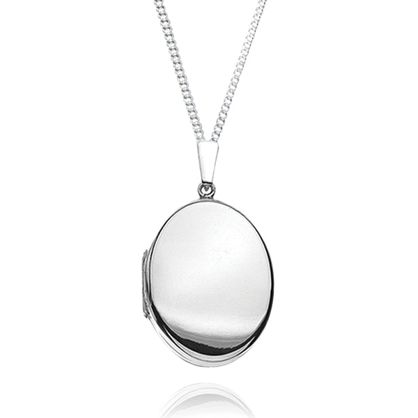 Sterling Silver Large Oval Photo Locket & Chain