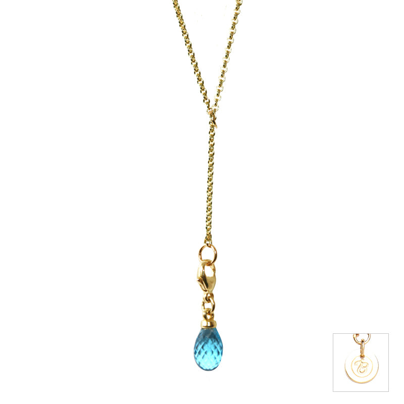 Blue Topaz & Yellow Gold Lariat Necklace