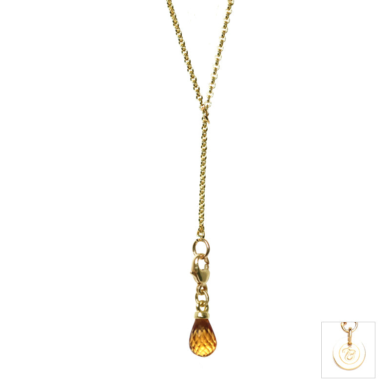 Rose Quartz & Yellow Gold Lariat Necklace